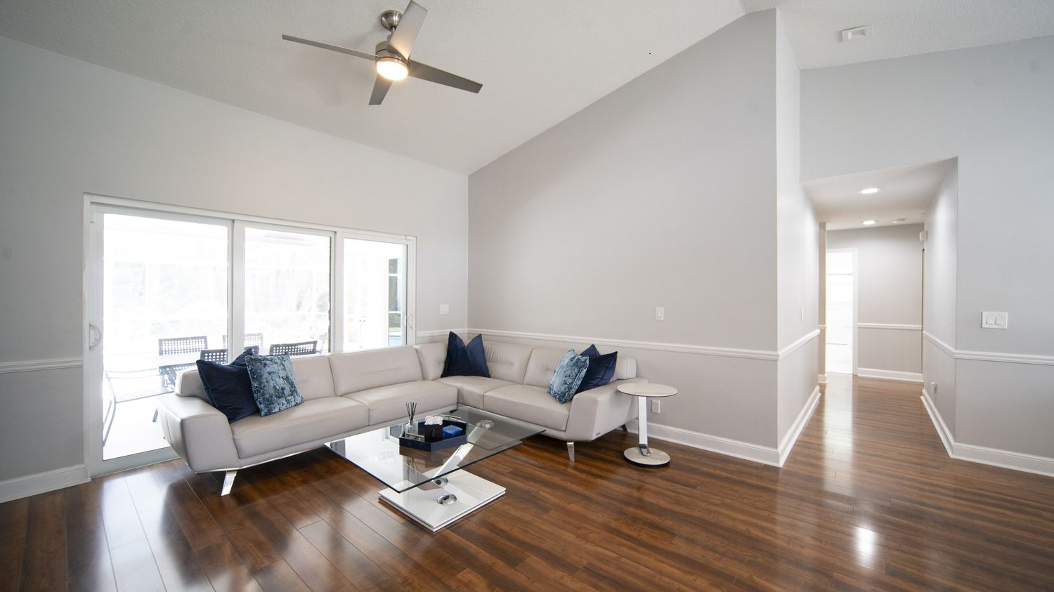 Before: living room with the window burnt out
