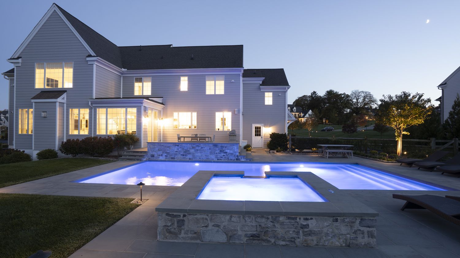 Before: flat evening light on the pool deck