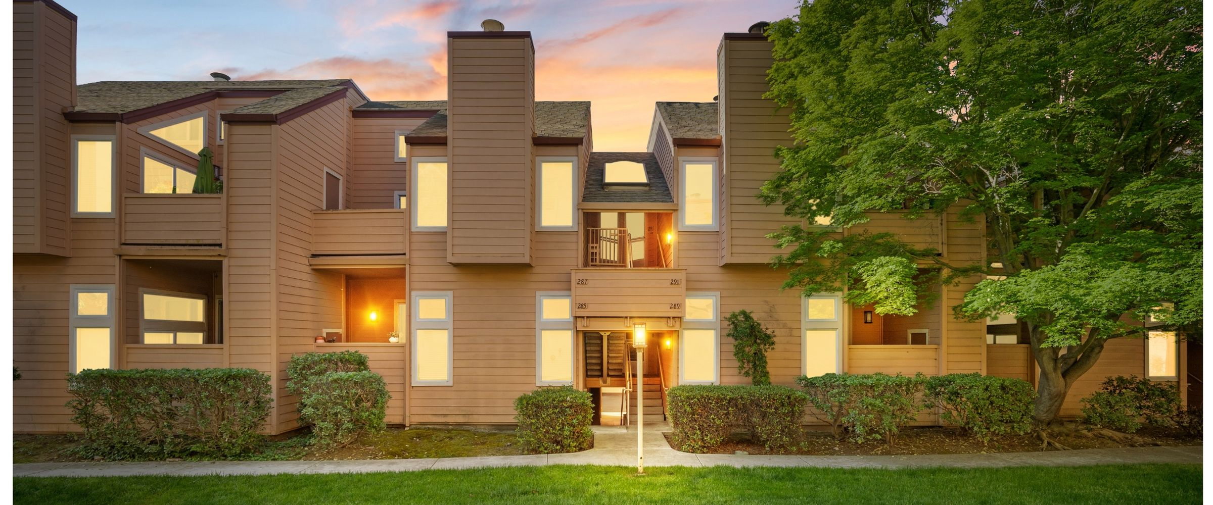 House facade converted from day to dusk